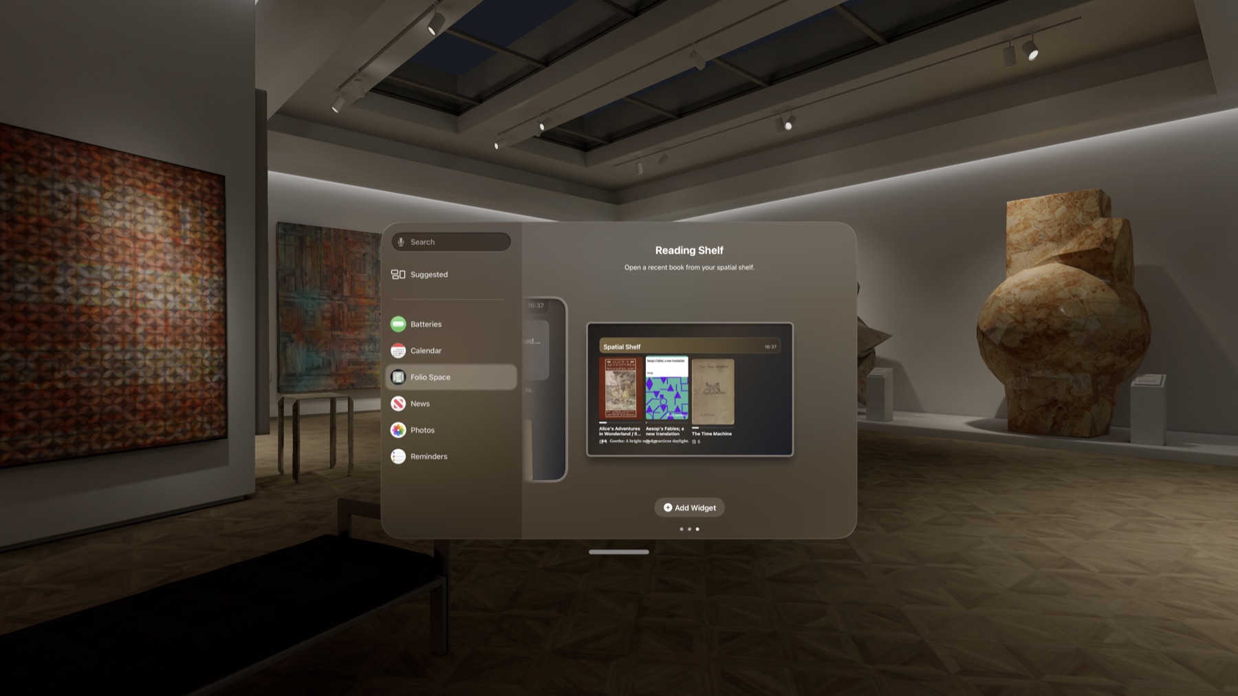 FolioSpace Reading Shelf widget on Apple Vision Pro.